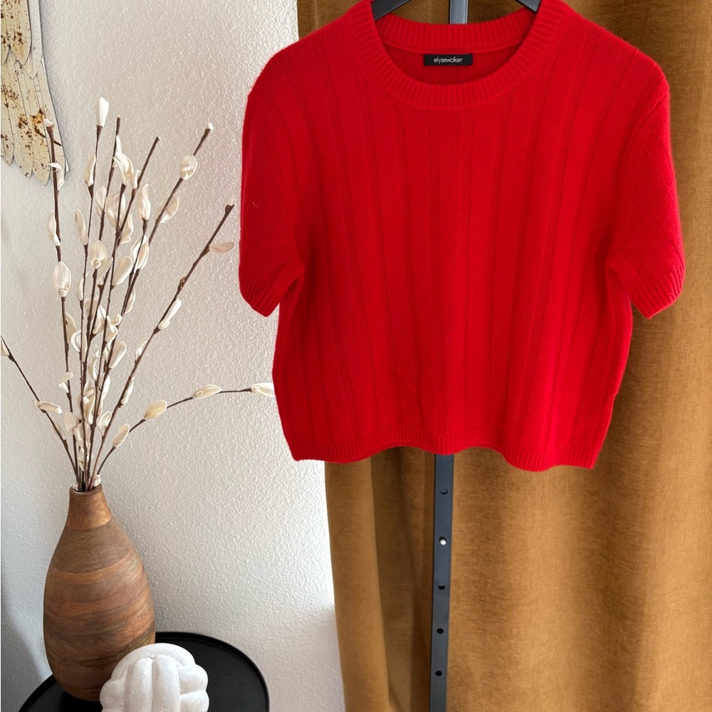 Vibrant Red Short Sleeve cashmere sweater by Elyse Walker